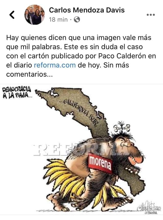 ¿Gobernador de BCS usa cartón racista para criticar a legisladores?