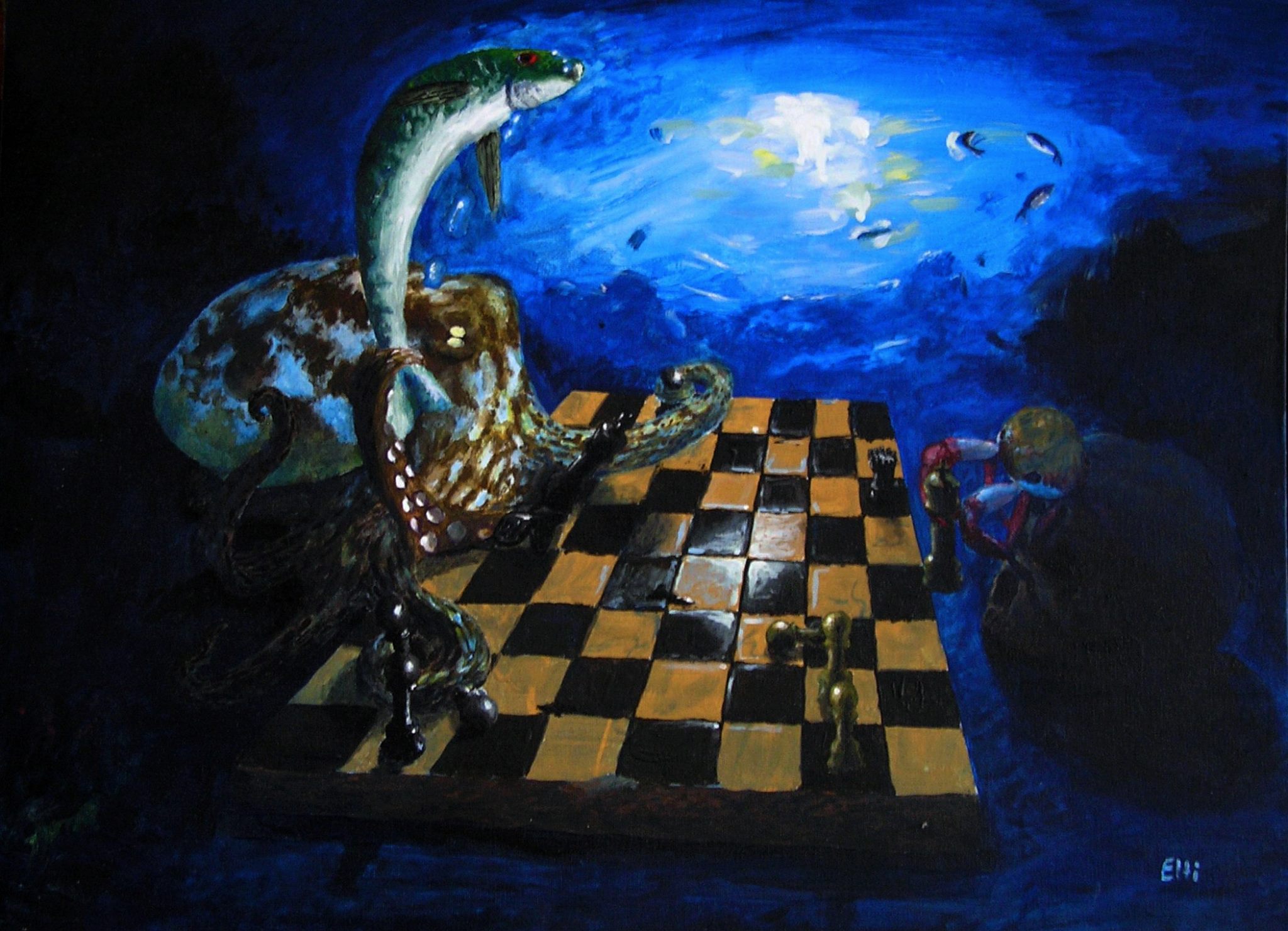 Duelo del pulpo contra el cangrejo en el fondo del mar