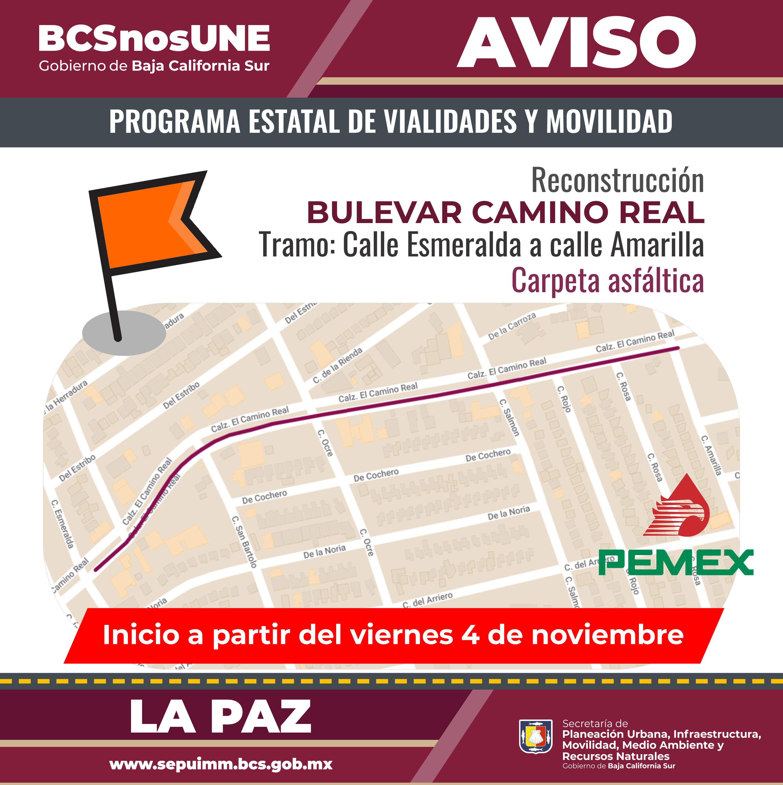 Gobierno de BCS inicia rehabilitación de Pino Payas y Camino Real