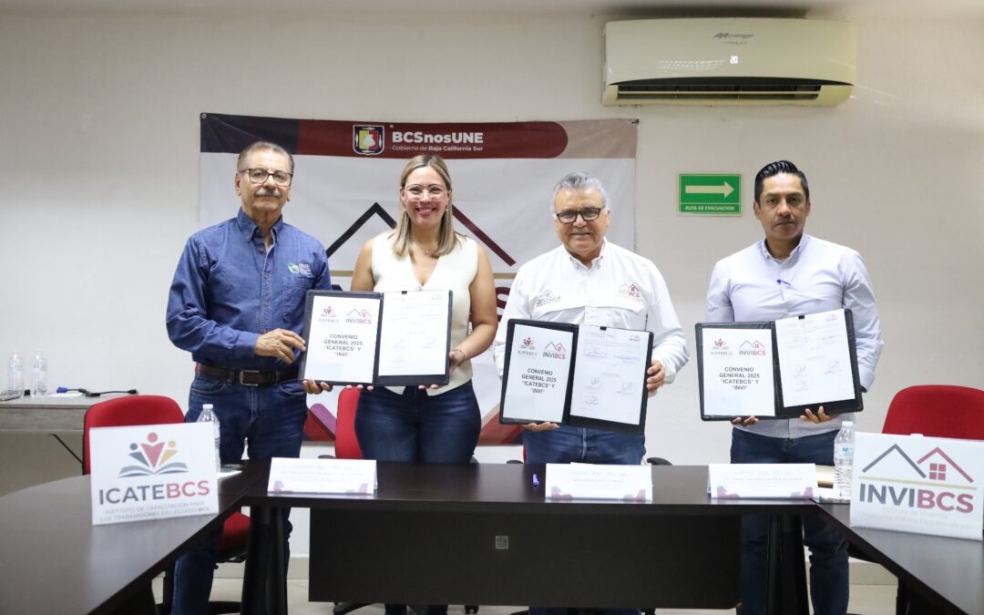 Signan convenio ICATEBCS e INVI en materia de capacitación laboral